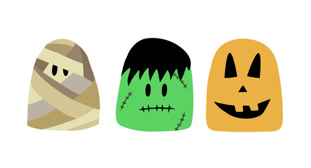 Halloween characters, Vector illustration mummy, frankenstein, pumpkin. cartoon characters for Halloween