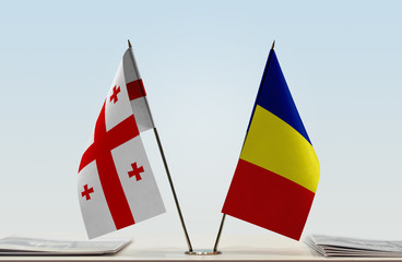Two flags of Georgia and Romania