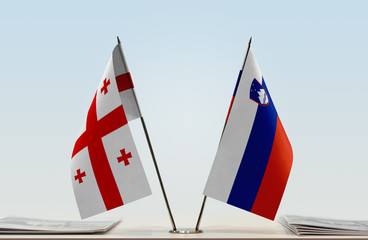Two flags of Georgia and Slovenia