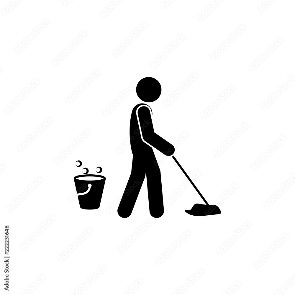 Poster man mopping icon. element of man cleaning icon for mobile concept and web apps. glyph man mopping ic