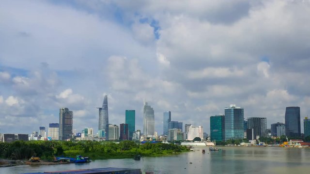 Timelapse or time lapse video of high building and skyscraper in center of Ho Chi Minh city. Royalty high-quality free stock footage time lapse of Ho Chi Minh City with development buildings