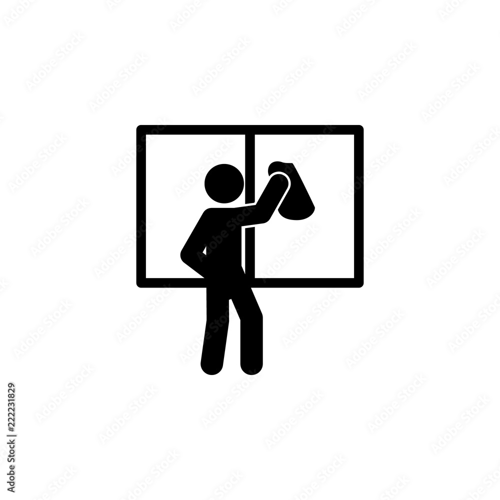 Poster man wiping window icon. element of man cleaning icon for mobile concept and web apps. glyph man wipi