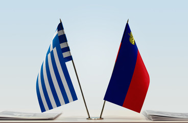 Two flags of Greece and Liechtenstein