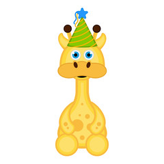 Cute giraffe with a party hat icon