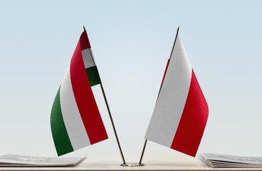 Two flags of Hungary and Poland