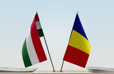 Two flags of Hungary and Romania