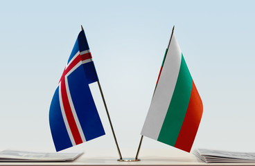 Two flags of Iceland and Bulgaria