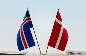 Two flags of Iceland and Denmark