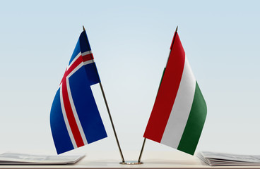 Two flags of Iceland and Hungary