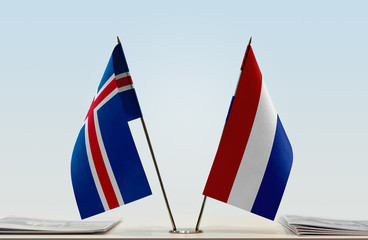 Two flags of Iceland and Netherlands