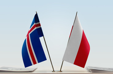 Two flags of Iceland and Poland