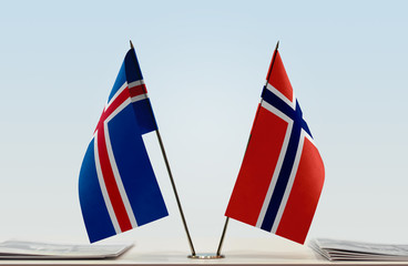 Two flags of Iceland and Norway