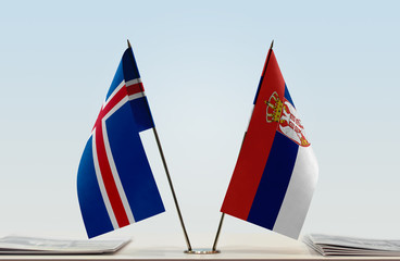Two flags of Iceland and Serbia