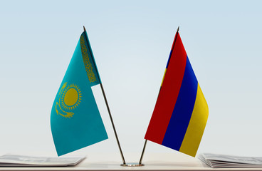 Two flags of Kazakhstan and Armenia