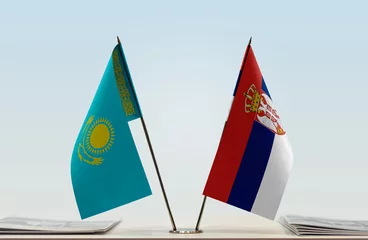 Foto op Canvas Two flags of Kazakhstan and Serbia © Oleksandr