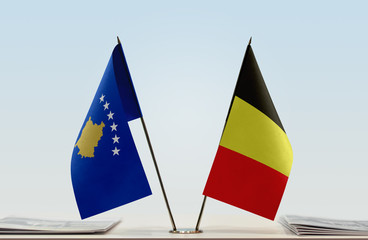  Two flags of Kosovo and Belgium
