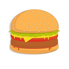 burger sandwich illustration, food icon, burger sandwich isolated - fast food. Stock flat vector illustration.