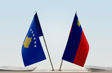  Two flags of Kosovo and Liechtenstein