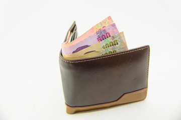 Brown leather wallet with money / men wallet