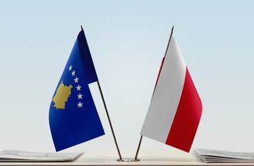  Two flags of Kosovo and Poland