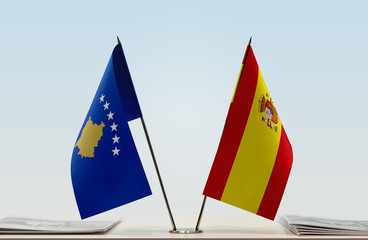  Two flags of Kosovo and Spain