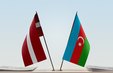  Two flags of Latvia and Azerbaijan