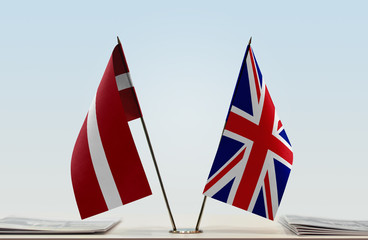  Two flags of Latvia and United Kingdom