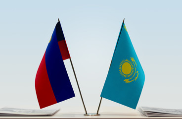 Two flags of Liechtenstein and Kazakhstan