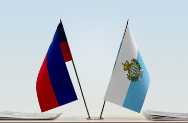 Two flags of Liechtenstein and San Marino