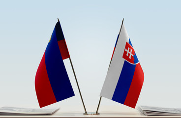 Two flags of Liechtenstein and Slovakia