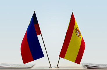 Two flags of Liechtenstein and Spain