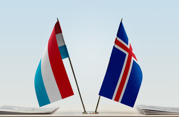 Two flags of Luxembourg and Iceland