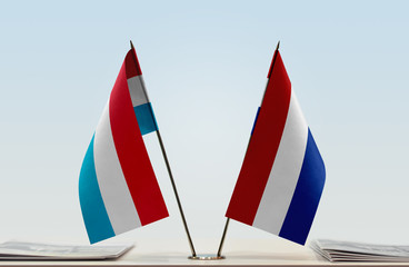 Two flags of Luxembourg and Netherlands