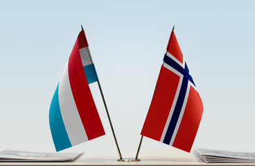 Two flags of Luxembourg and Norway