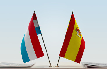 Two flags of Luxembourg and Spain