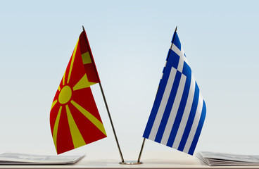 Two flags of Macedonia and Greece