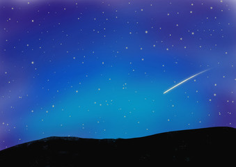 Obraz na płótnie Canvas 真夜中の星空と流れ星