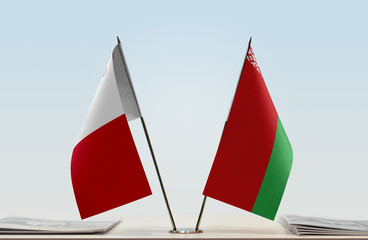 Two flags of Malta and Belarus