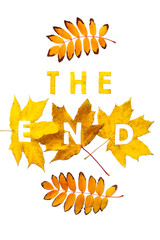 The end. Letters carved from wedge leaves