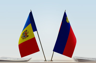 Two flags of Moldova and Liechtenstein