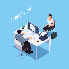 Isometric concept of interview with applicant.