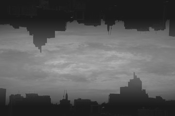 Silhouette upsidedown city black and white background