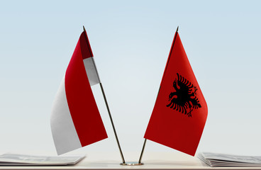 Two flags of Monaco and Albania