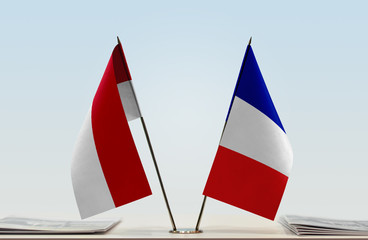 Two flags of Monaco and France