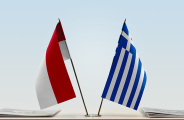 Two flags of Monaco and Greece
