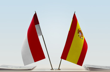Two flags of Monaco and Spain