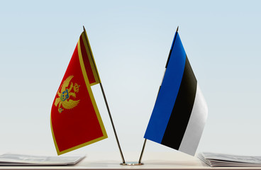 Two flags of Montenegro and Estonia