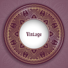 Vintage ornamental round frame for greeting card, invitation or packaging design