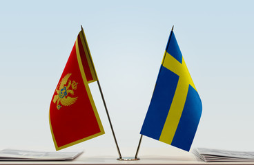 Two flags of Montenegro and Sweden