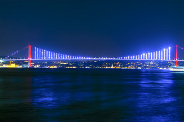 Boğaz k&ouml;pr&uuml;s&uuml;  Istanbul Bosphorus Bridge at night. 15th July Martyrs Bridge. Istanbul / Turkey.